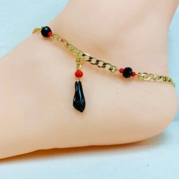 14K Gold Fill Cuban Link Anklet Bracelet Azabache Jewelry Foot Bracelet 10" Luck - Picture 6 of 6
